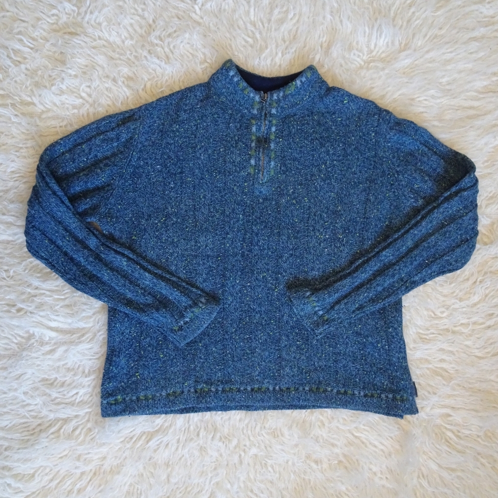 Vintage Woolrich Blue Green Wool Blend 1/4 Zip Pullover